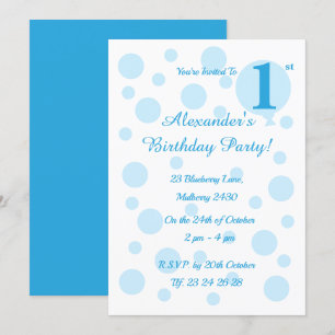 illusima Blue Spots and Dots Boys 1st Birthday Invitation