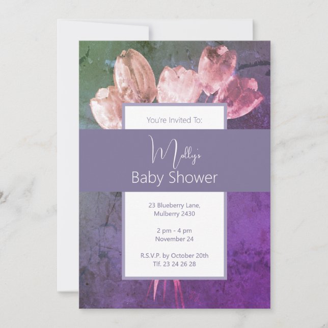 illusima Boho Watercolour Tulips Baby Shower Invitation (Front)