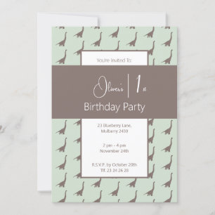 illusima Brown Long Neck Dinosaurs 1st Birthday Invitation