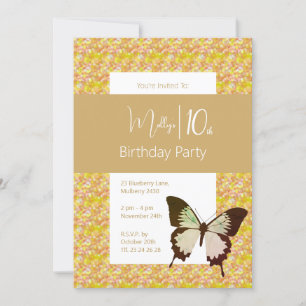 illusima Butterfly Confetti Girls 10th Birthday Invitation