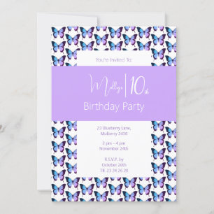 illusima Butterfly Pattern Purple 10th Birthday Invitation