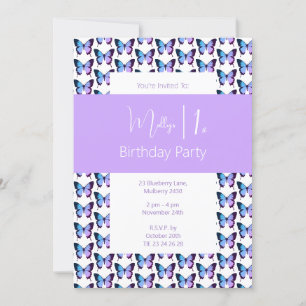 illusima Butterfly Pattern Purple 1st Birthday Invitation