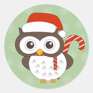 illusima Candy Cane Owl Christmas Snowflakes Class Classic Round Sticker
