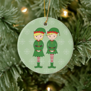 illusima Christmas Elves Snowflakes Green Ceramic Tree Decoration