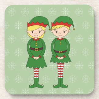 illusima Christmas Elves Snowflakes Green Coaster