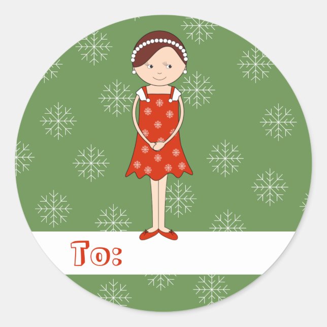 illusima Christmas Girl Snowflakes Classic Round Sticker (Front)