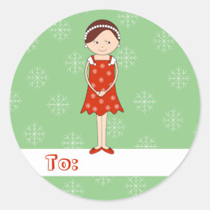 illusima Christmas Girl Snowflakes Green Classic Round Sticker