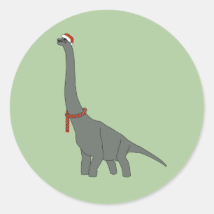 illusima Christmas Grey Long Neck Dinosaur  Classi Classic Round Sticker