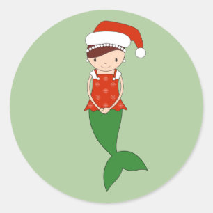 illusima Christmas Mermaid Green Classic Round Sticker