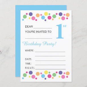 illusima Circles, Blue Back, 1st Birthday Party Invitation