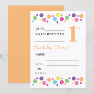 illusima Circles, Orange Back, 1st Birthday Party Invitation