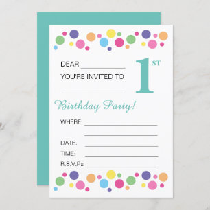 illusima Circles, Turquoise, 1st Birthday Party Invitation
