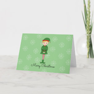 illusima Elf Boy Christmas Snowflakes Light Green Holiday Card