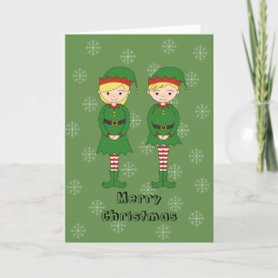 illusima Elves Christmas Snowflakes Green Holiday Card