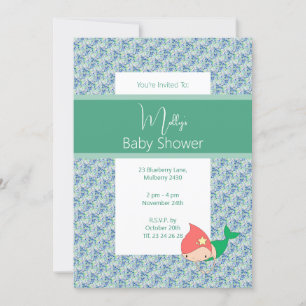 illusima Green Coral Mermaid Baby Shower Invitation