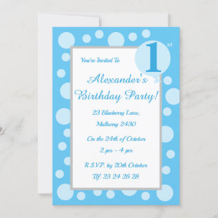 illusima Light Blue Spots & Dots Boys 1st Birthday Invitation