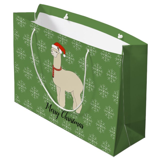 illusima Llama Christmas Snowflake Green Large Gift Bag (Back Angled)