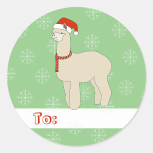 illusima Llama Christmas Snowflakes Green Classic Round Sticker