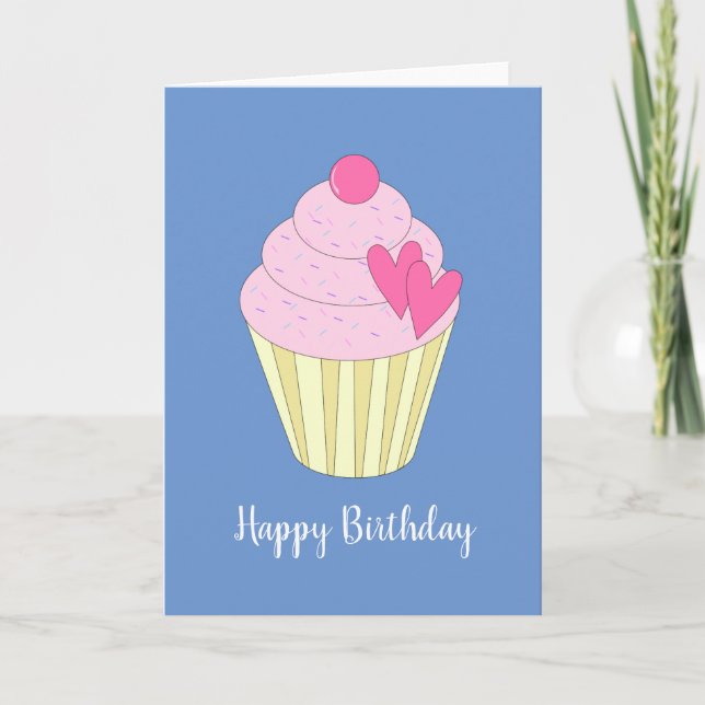 illusima Love Heart Cupcake Blue Card (Front)