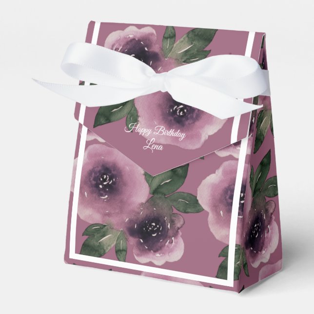 illusima Mauve Flowers Watercolor Birthday Gift/ Favour Box (Front Side)