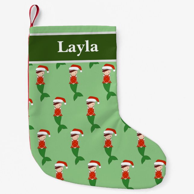 illusima Mermaid Christmas Pattern Green Small Christmas Stocking (Front)