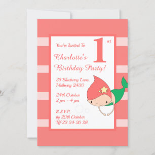 illusima Mermaid Peach Girls Birthday Party Invitation