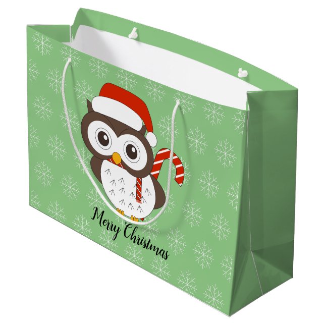 illusima Owl Christmas Snowflake Light Green Large Gift Bag (Back Angled)