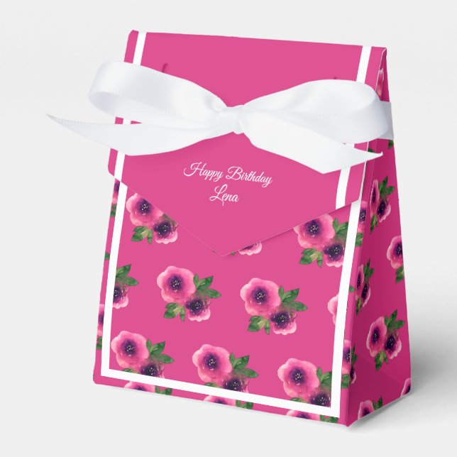 illusima Pink Flower Pattern Birthday Gift/ Favour Box (Front Side)