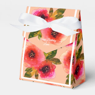 illusima Pink Red Flower Watercolor Birthday Gift/ Favour Box