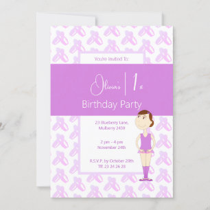 illusima Purple Ballerina Shoes 1st Birthday Invitation