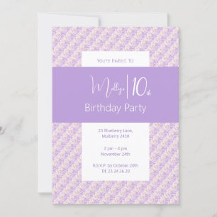 illusima Purple Floral Flowers Girls 10th Birthday Invitation