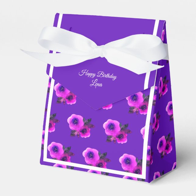 illusima Purple Flower Pattern Birthday Gift/ Favour Box (Front Side)
