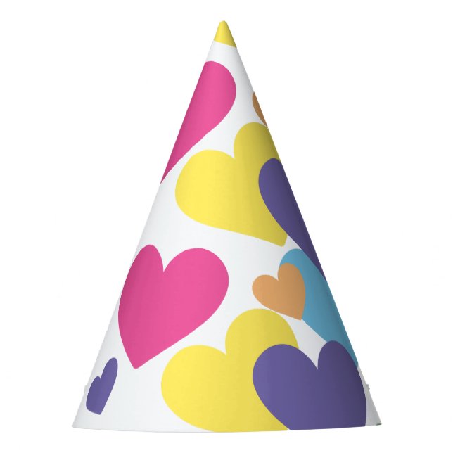 illusima Rainbow Big Love Hearts White Party Hat (Front)
