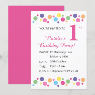 illusima Rainbow Dots Girls Pink Birthday Invitati Invitation