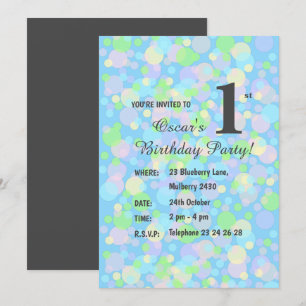 illusima Rainbow Pastel Dots Boys Blue Birthday In Invitation