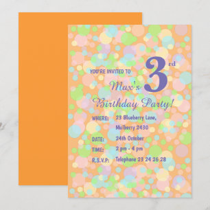 illusima Rainbow Pastel Dots Boys Orange Birthday Invitation