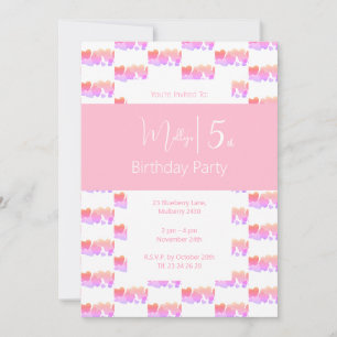 illusima Rainbow Pink Orange Love Hearts Birthday Invitation