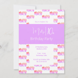 illusima Rainbow Pink Purple Love Hearts Birthday Invitation