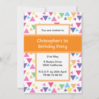 illusima Rainbow Triangles 1st Birthday Party Invitation