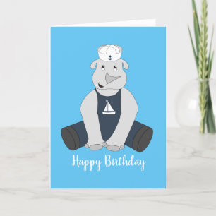 illusima Sailor Rhino Blue Birthday Card