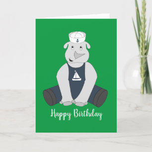 illusima Sailor Rhino Green Birthday Card