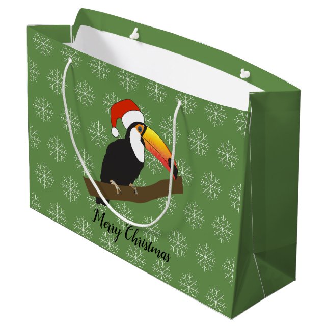 illusima Toucan Christmas Snowflake Green Large Gift Bag (Back Angled)