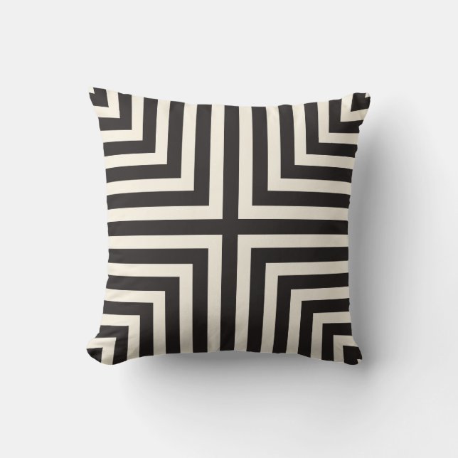 Illusion Stripes T Pattern in Black and Cream Cushion (Front)