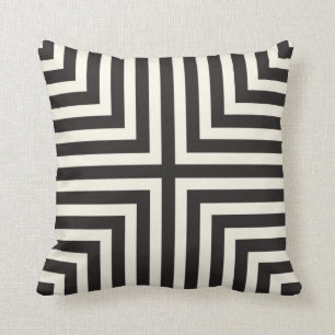 Illusion Stripes T Pattern in Black and Cream Cushion