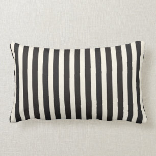 Illusion Stripes Vertical Pattern Black and Cream Lumbar Cushion