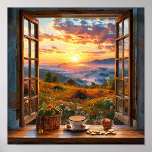 Illusion Window Landscape Nature Scenery Wall Deco Poster