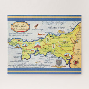 Illustrated 16x20 Map of Cornwall England Jigsaw Puzzle