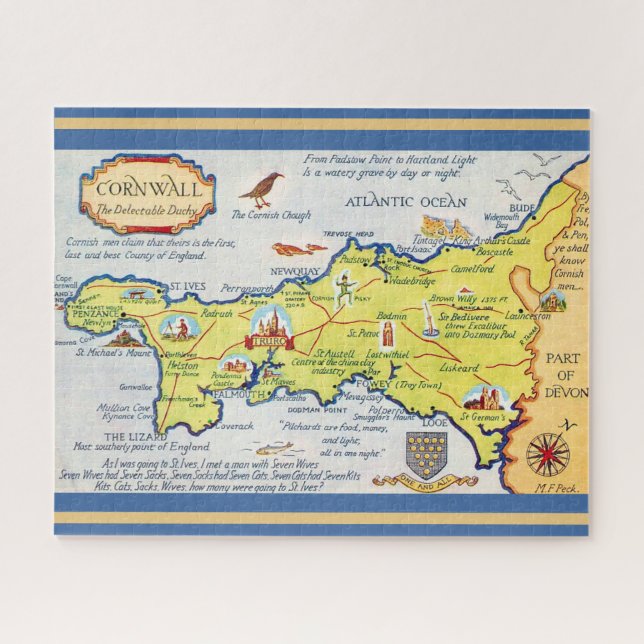  Illustrated 16x20 Map of Cornwall England Jigsaw Puzzle (Horizontal)