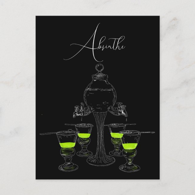 Illustrated Absinthe Set Postcard (Front)