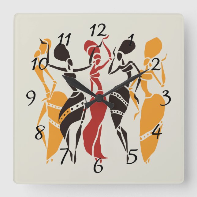 Illustrated African dancers background Square Wall Clock (Front)